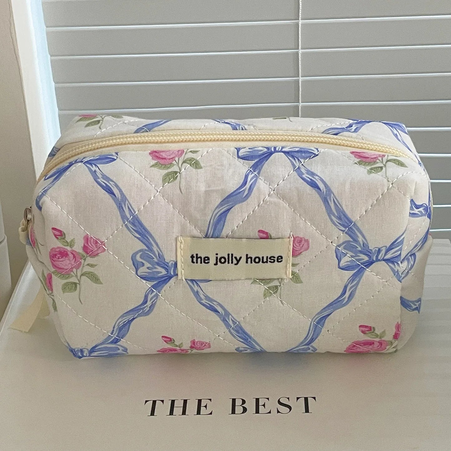 Cute Bow Flower Quilting Cotton Makeup Bag