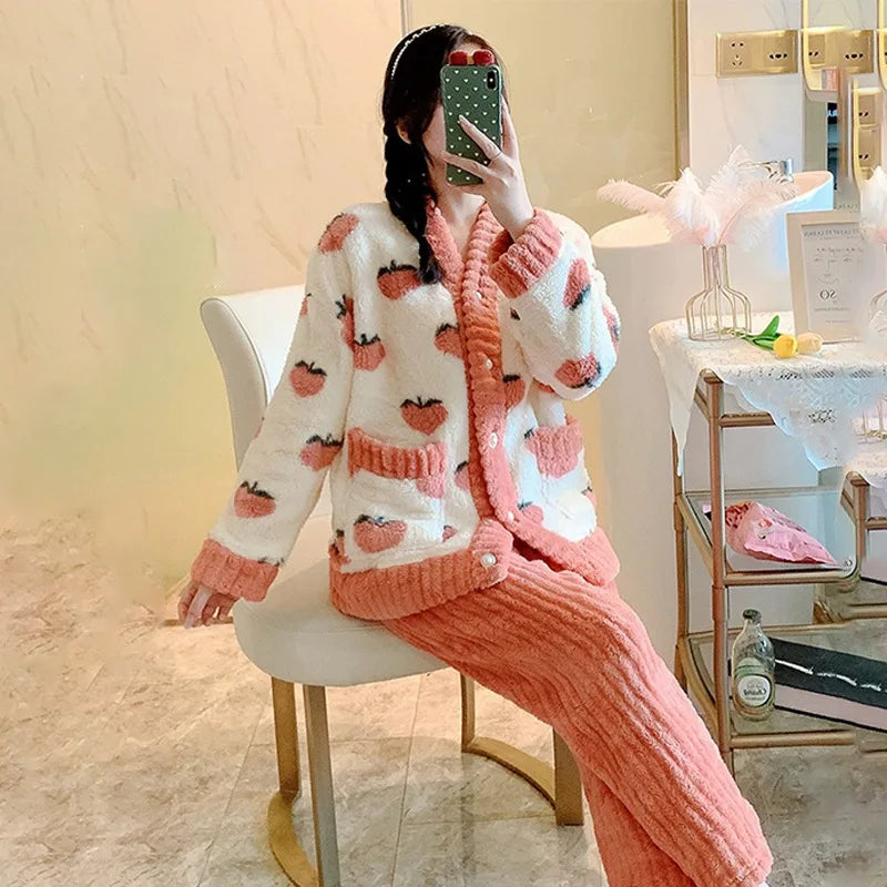 2Pcs/set women's coral velvet pajamas