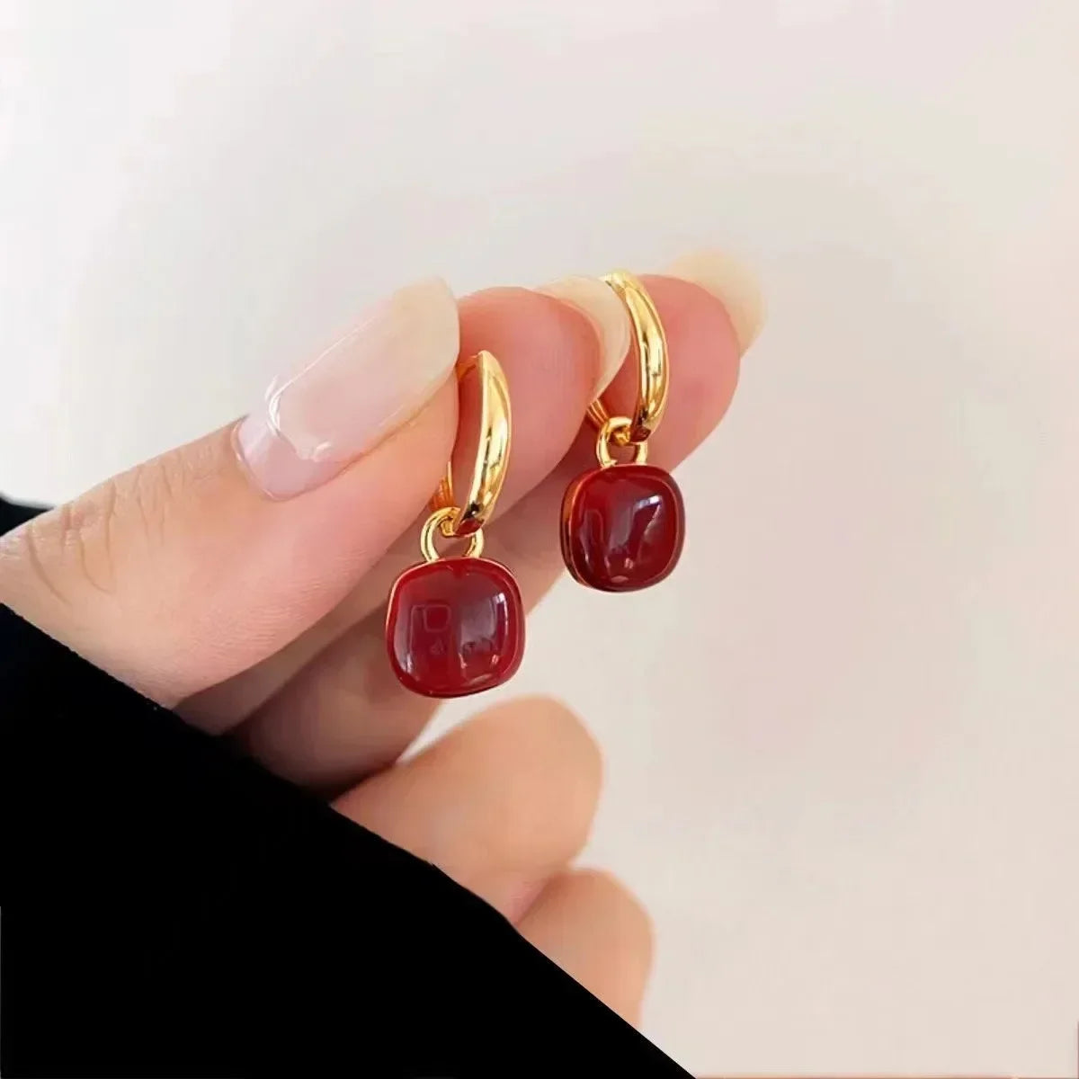 Simple Design Wine Red Love Heart Dangle Earrings