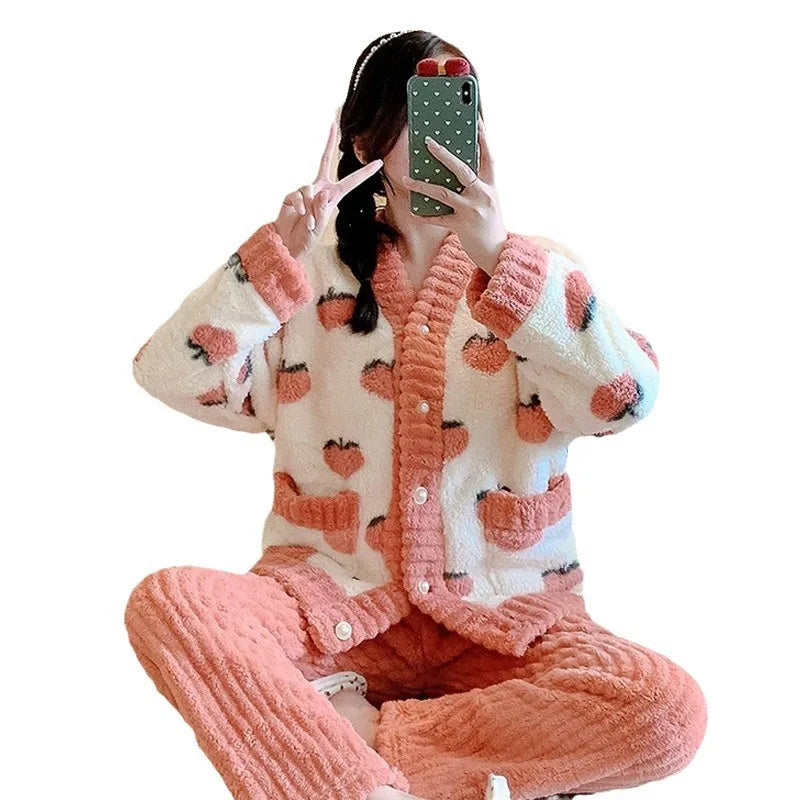 2Pcs/set women's coral velvet pajamas