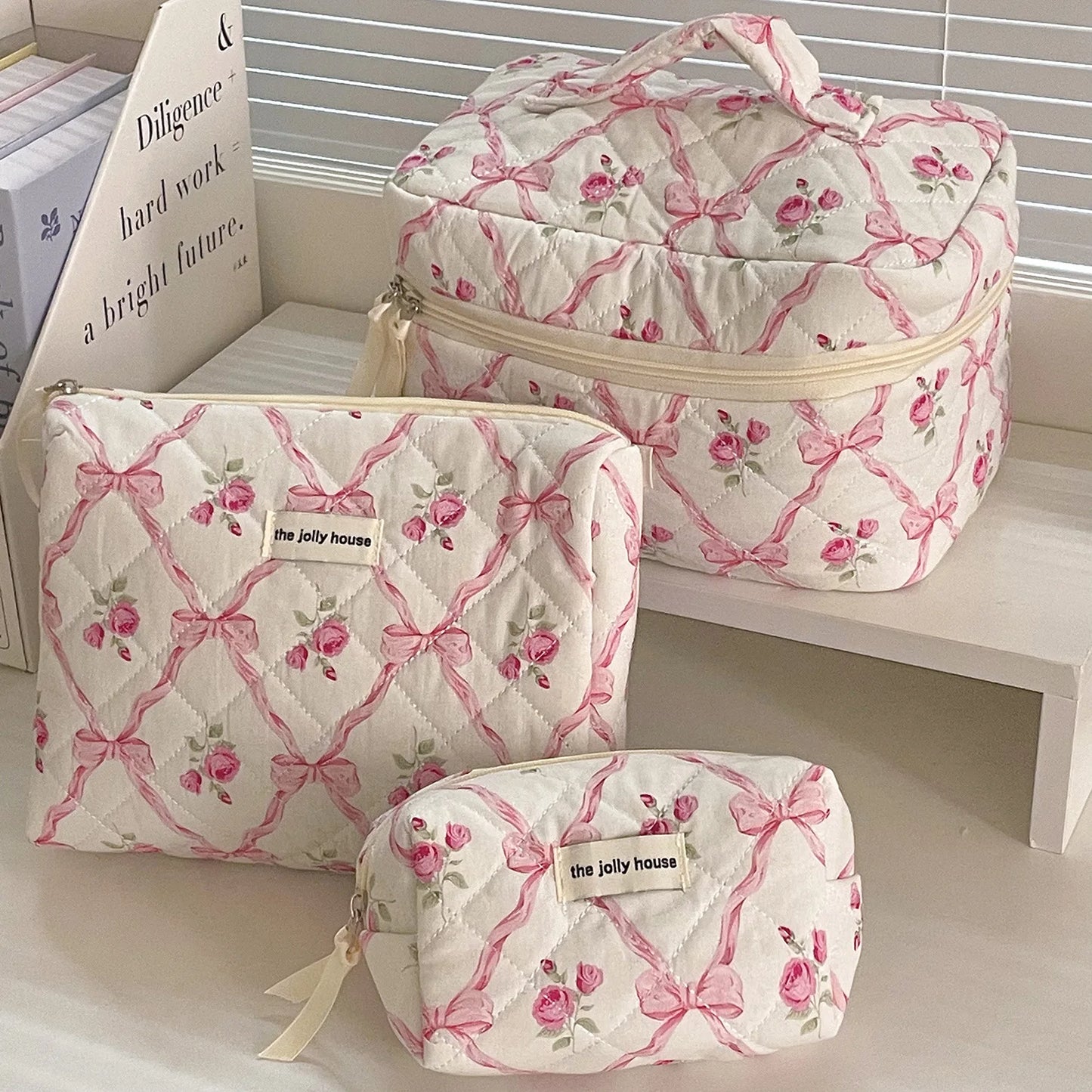 Cute Bow Flower Quilting Cotton Makeup Bag