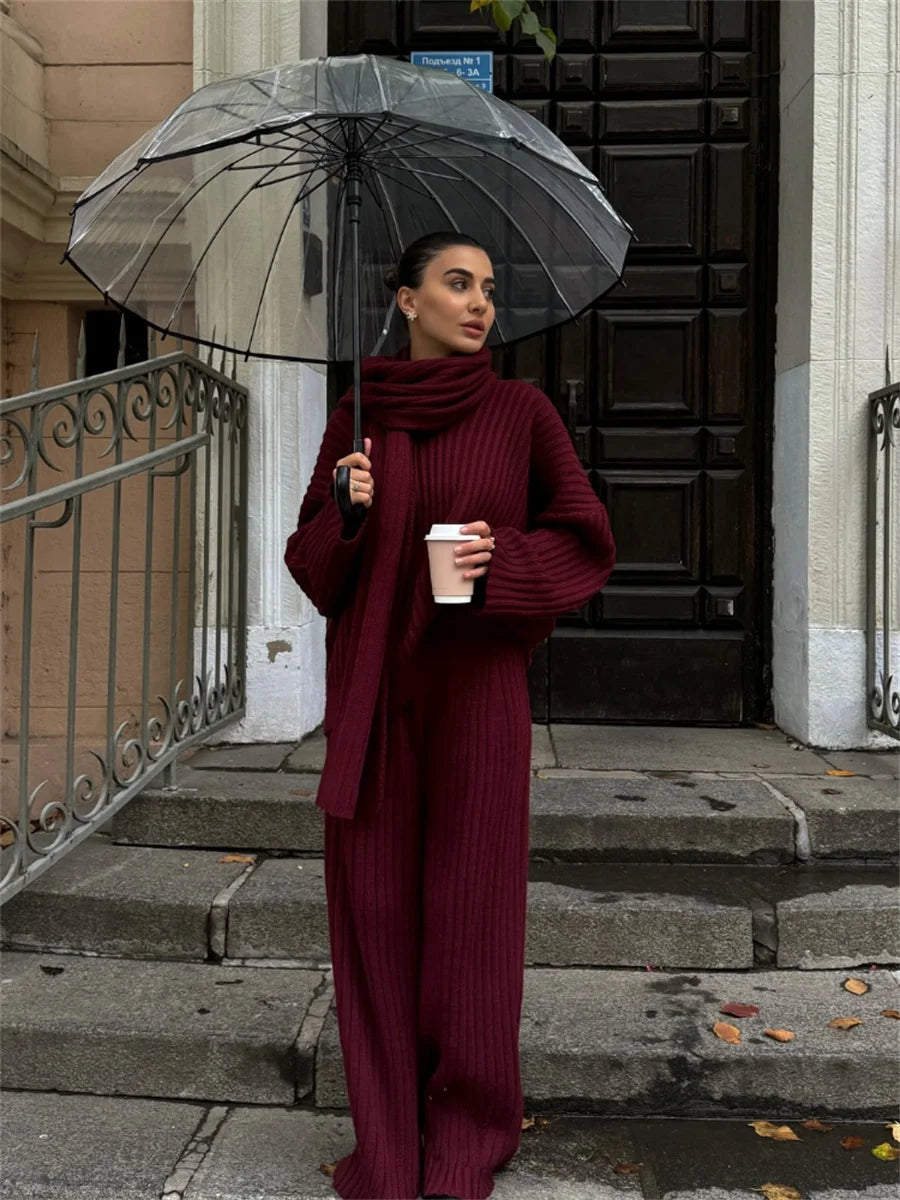 Elegant Knit Burgundy Red Set