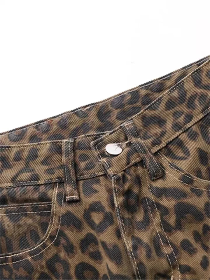 Tan Leopard Jeans Women Denim