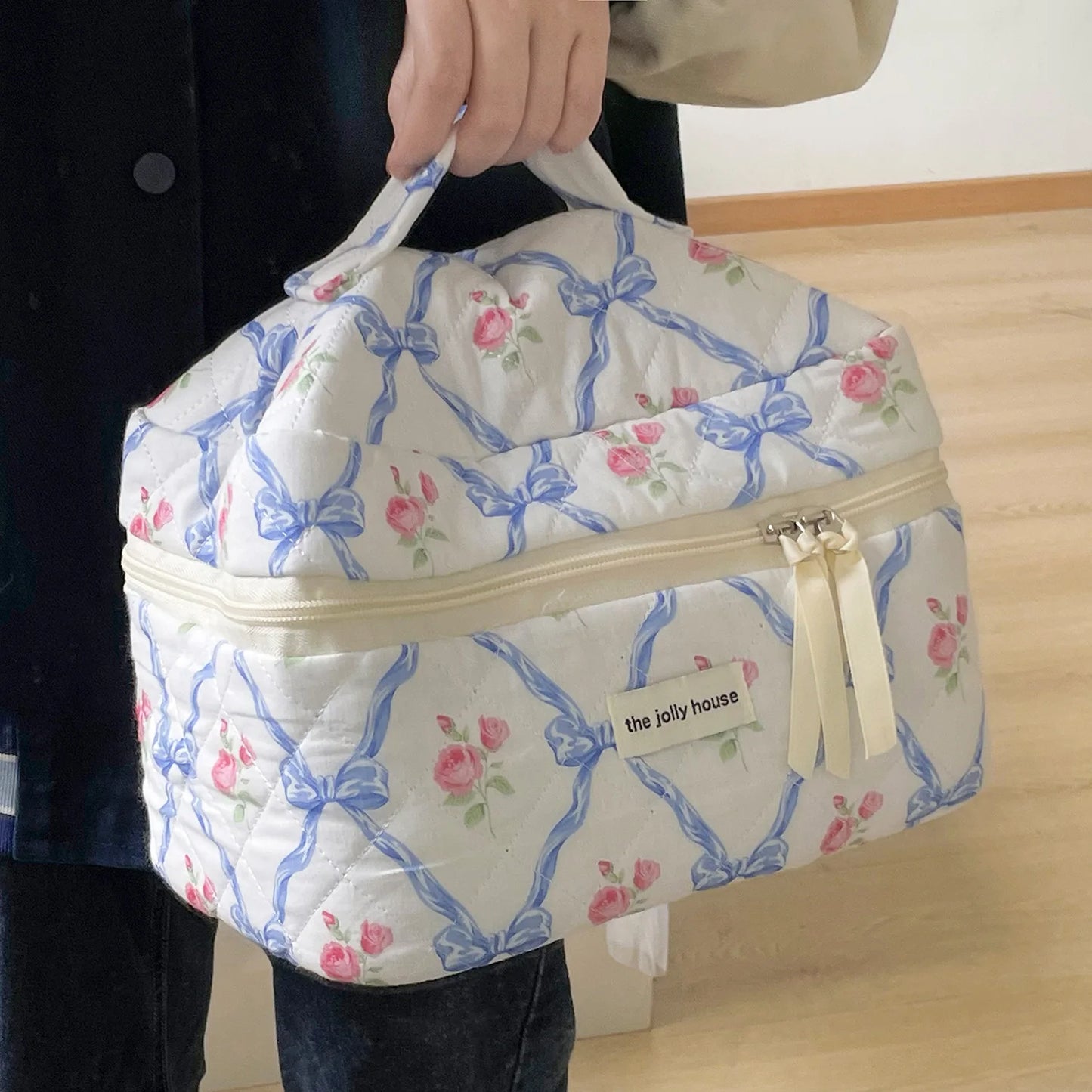 Cute Bow Flower Quilting Cotton Makeup Bag