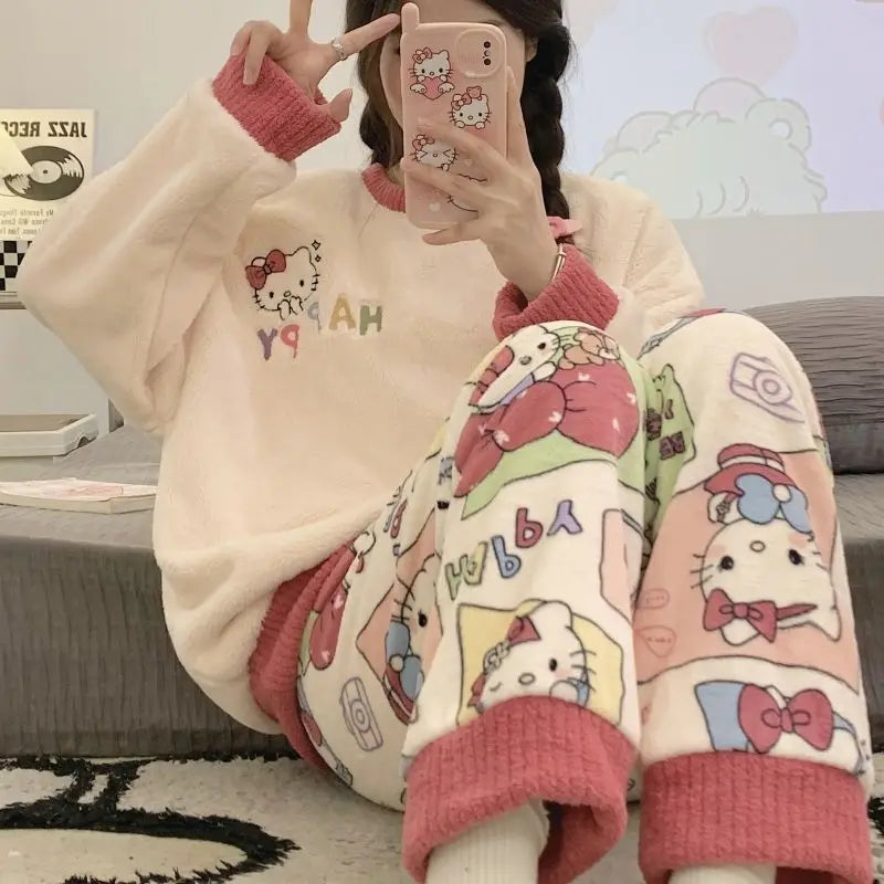 Hello Kitty winter plus velvet warm pajamas