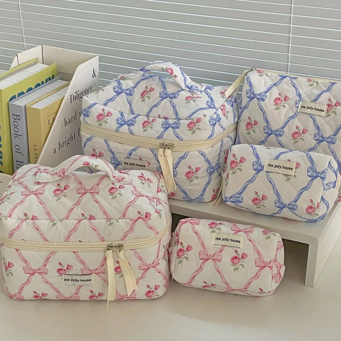 Cute Bow Flower Quilting Cotton Makeup Bag