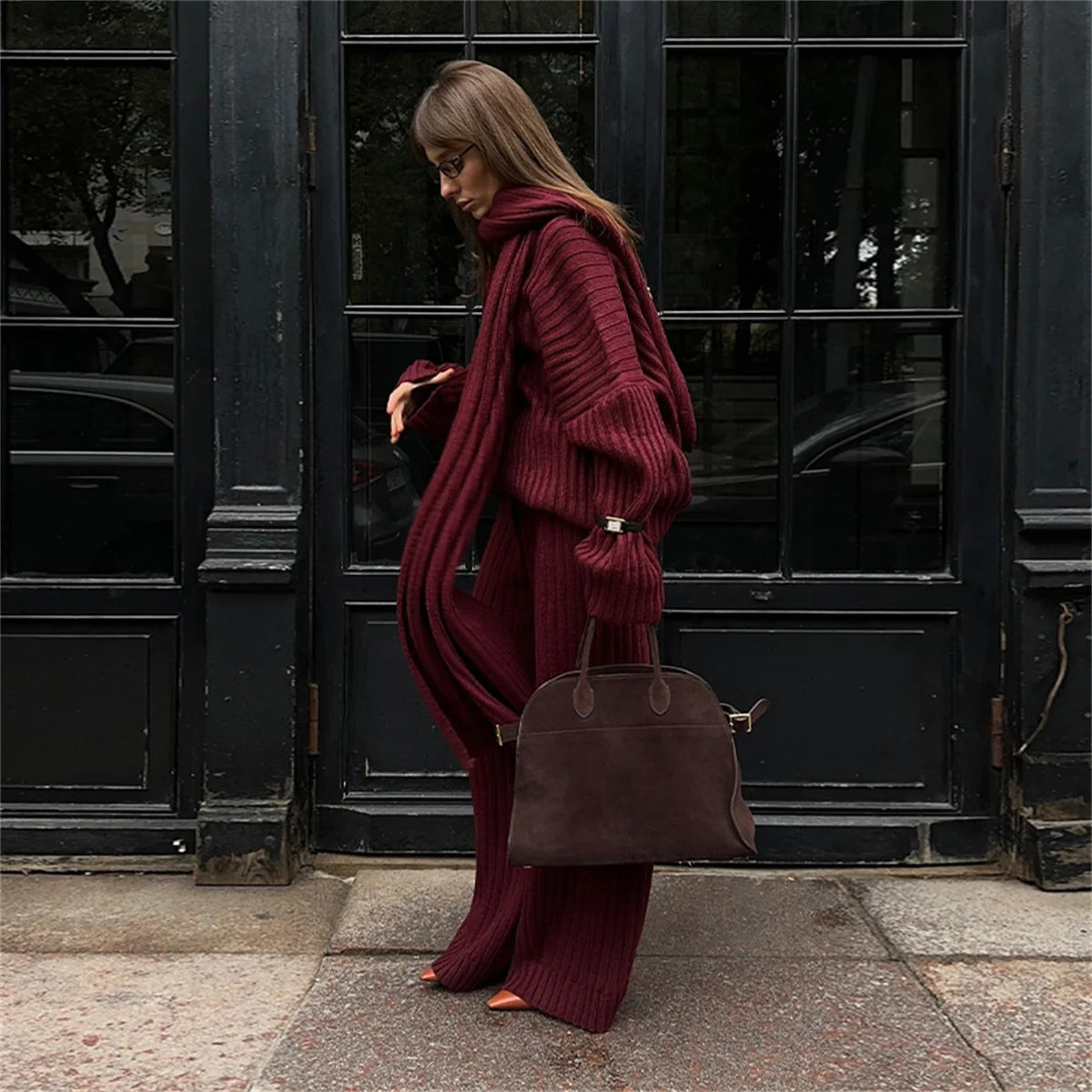 Elegant Knit Burgundy Red Set