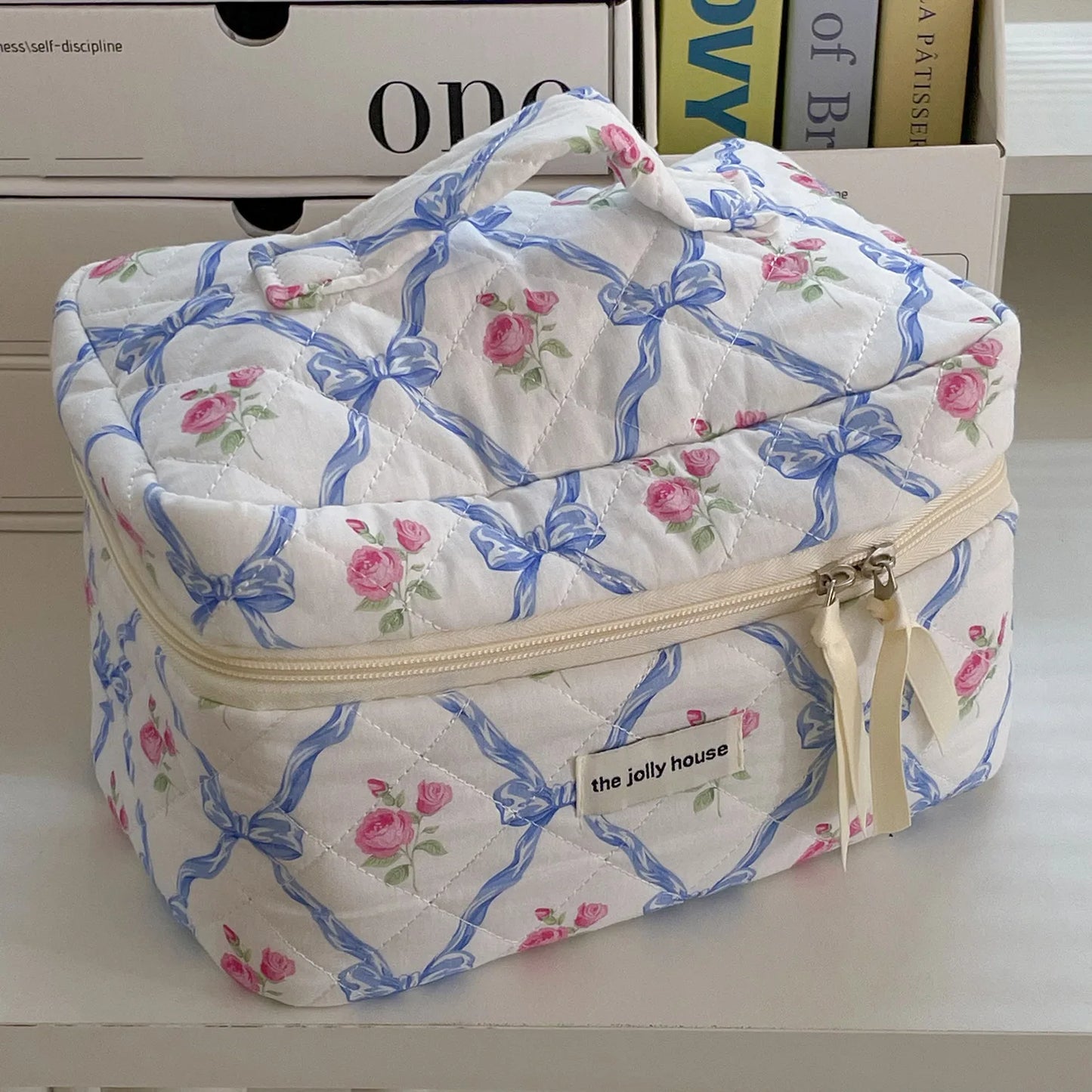 Cute Bow Flower Quilting Cotton Makeup Bag