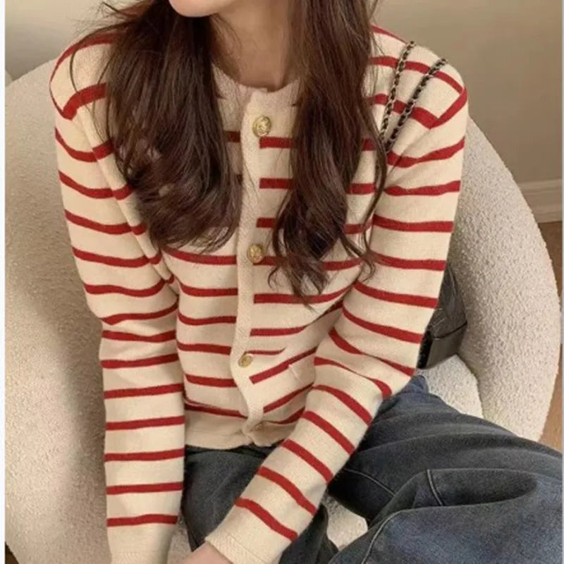 Women Stripe Knitted Cardigans