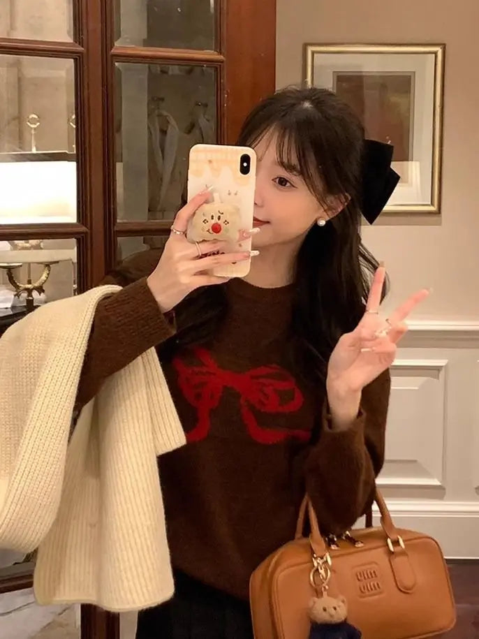 Sweet Korean Age-reducing Lazy Style Bow Sweater