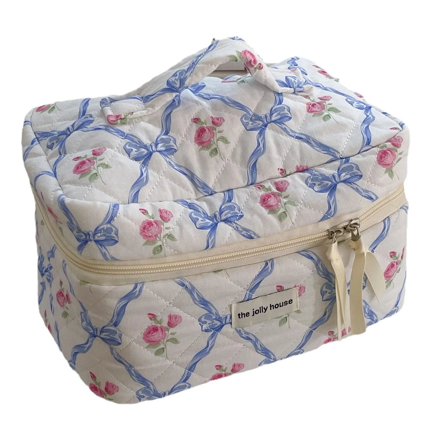 Cute Bow Flower Quilting Cotton Makeup Bag