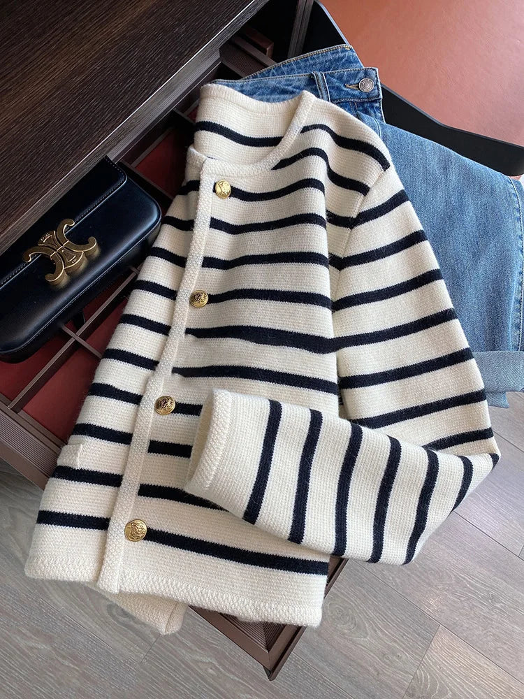 Women Stripe Knitted Cardigans