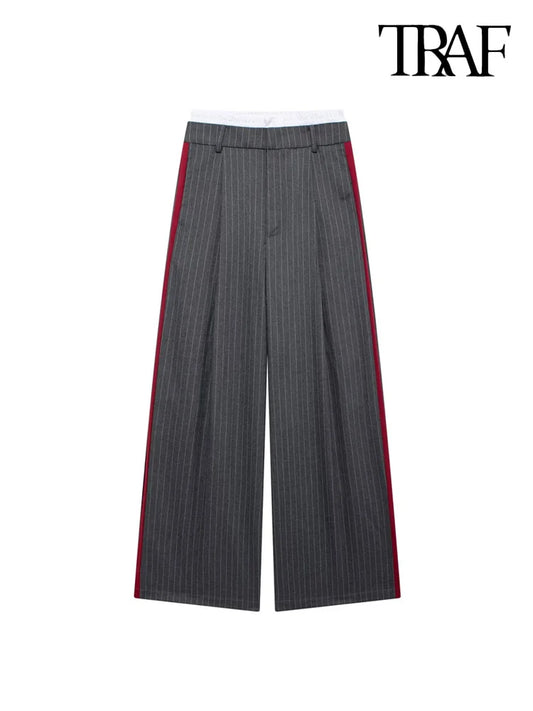 Women's Contrast Side Striped Wide Leg Pants