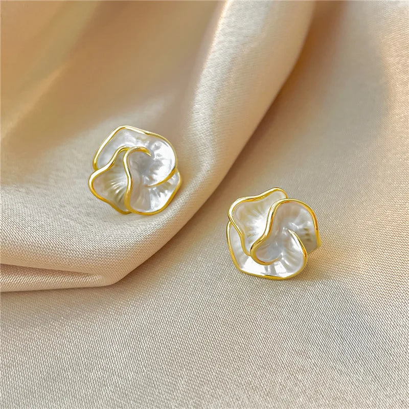 White Enamel Flower Stud Earrings