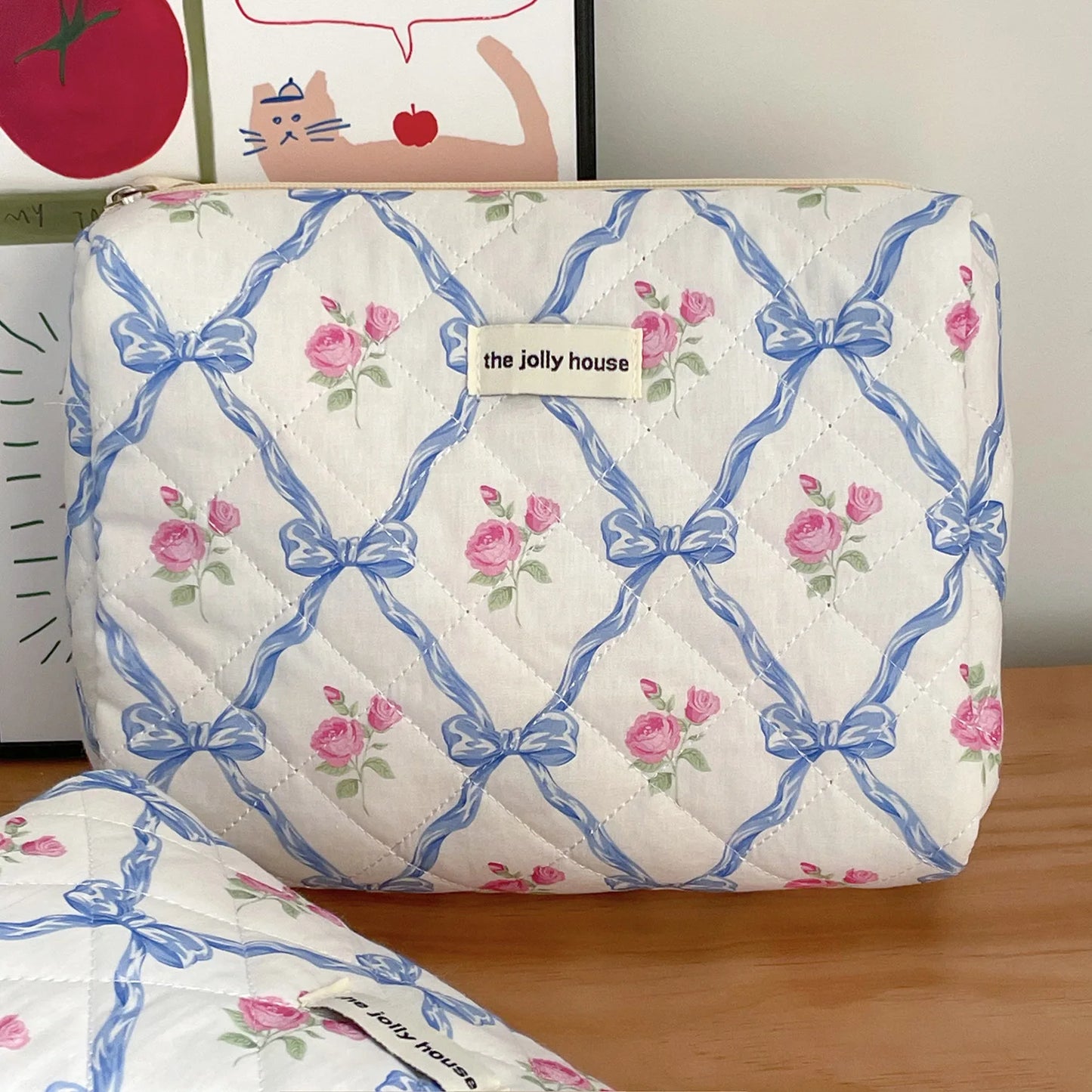 Cute Bow Flower Quilting Cotton Makeup Bag