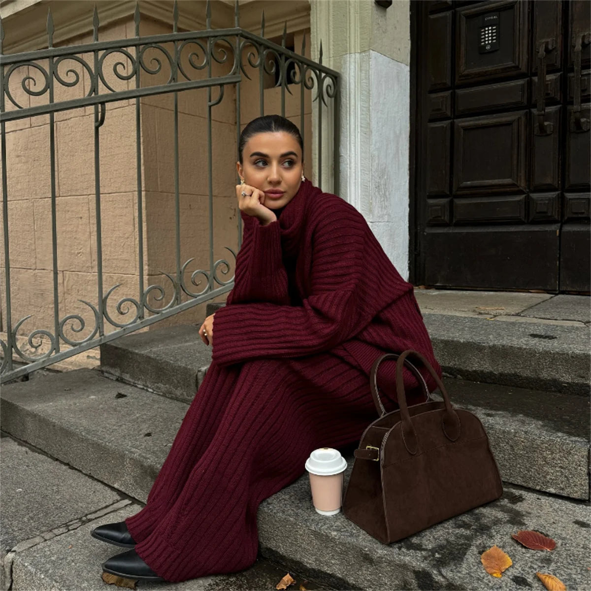 Elegant Knit Burgundy Red Set